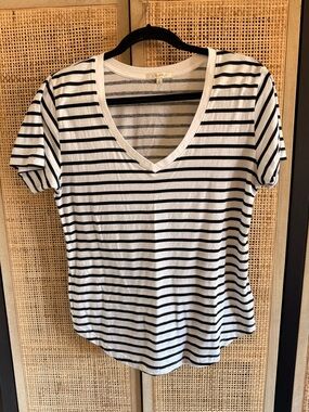 Z Supply Black & White Striped V-Neck Tee